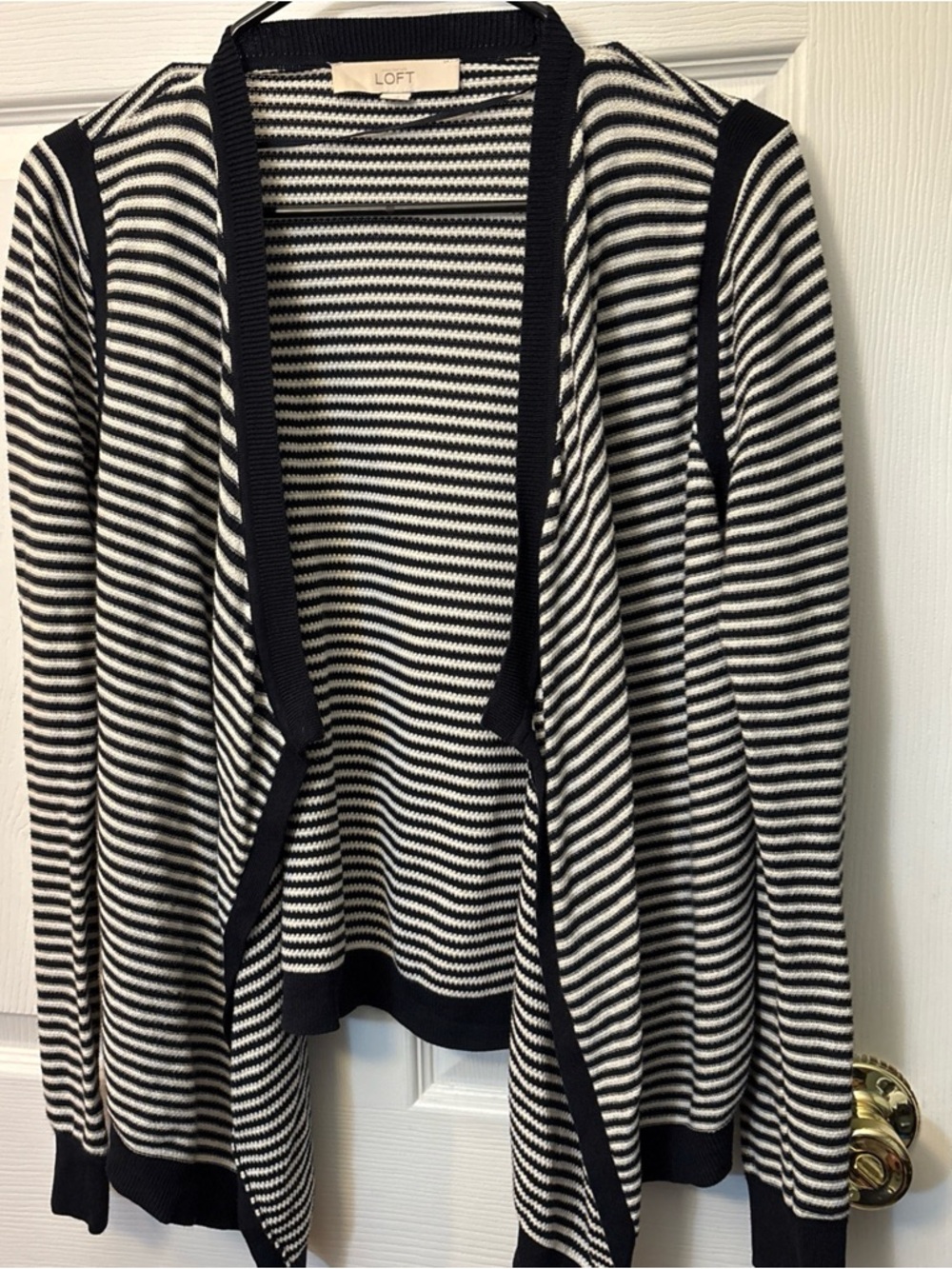 LOFT Black & White Striped Open-Front Cardigan